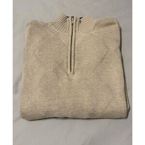 Pronto Uomo Beige 100% Cotton Zip Men's Pullover Grandpa Sweater Large Y2K